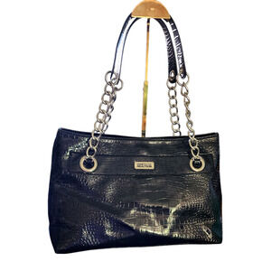 Kenneth Cole black faux leather croc embossed tote bag